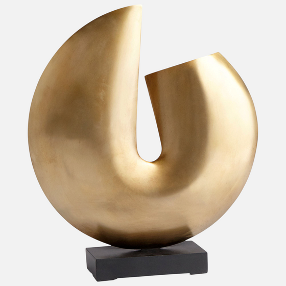 Citrine Home Jasmine small metal sculpture with a curved bronze finish on a rectangular black base