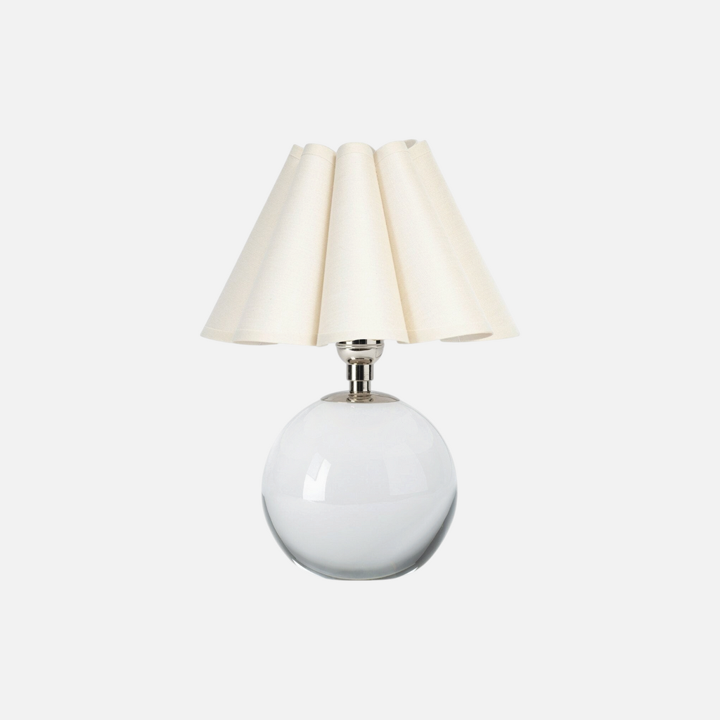 Citrine Home Giorgio mini lamp in oyster with a round glass base and a pleated fabric shade
