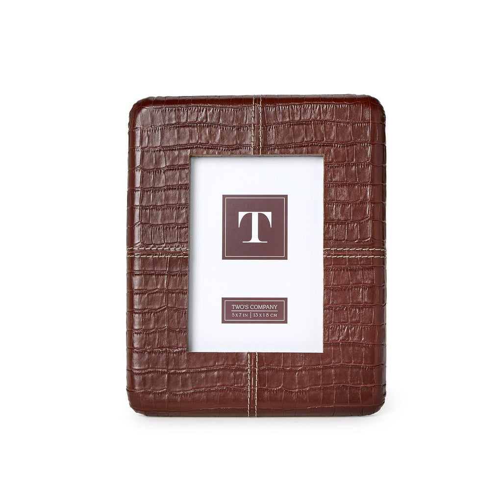 Croc Patterned Leather Frame, Chestnut Brown, 5 x 7