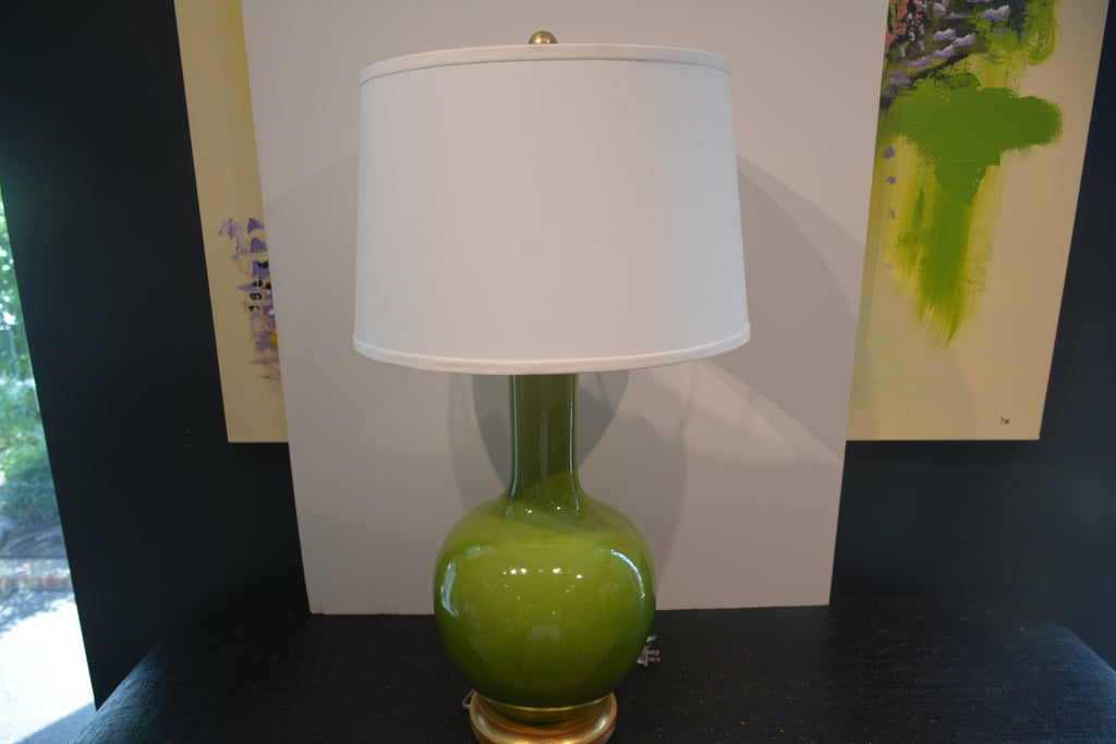 Apple Green Crackle Glaze Porcelain Bottle Lamp w/Gilt Base