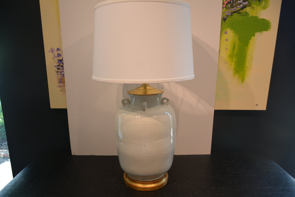 Blanc de Chine Glaze Jar Lamp w/Gilt Base