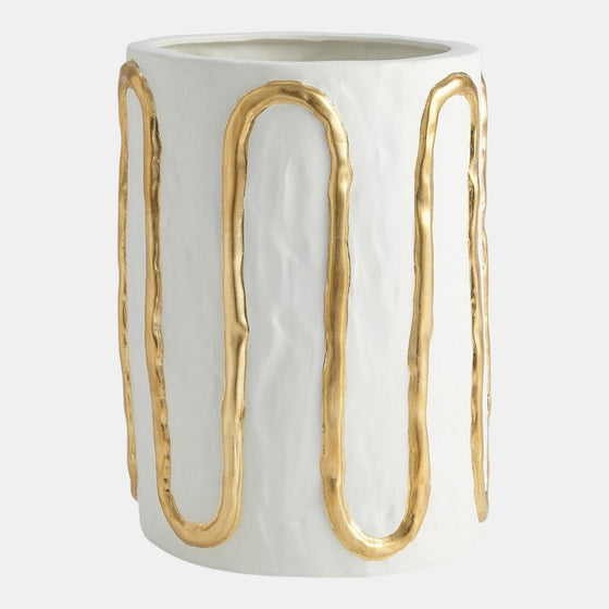 Serpentine Vase, White/Gold,Lg