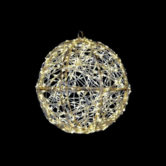 Citrine Home 8-inch spherical holiday kissing ball with warm white micro LED lights on a gold wire frame