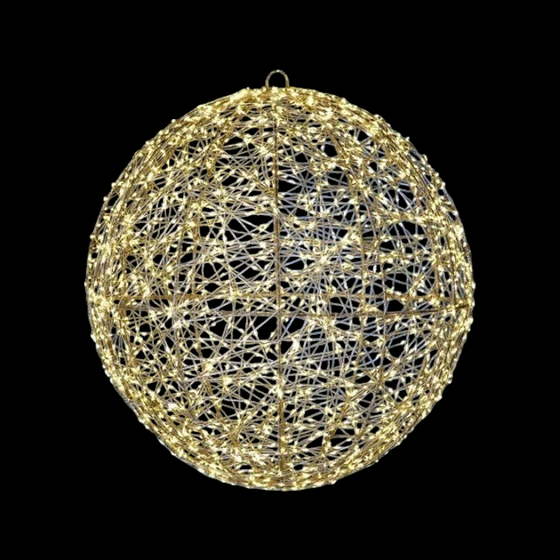 Citrine Home 16-inch spherical holiday kissing ball with warm white micro LED lights on a gold wire frame