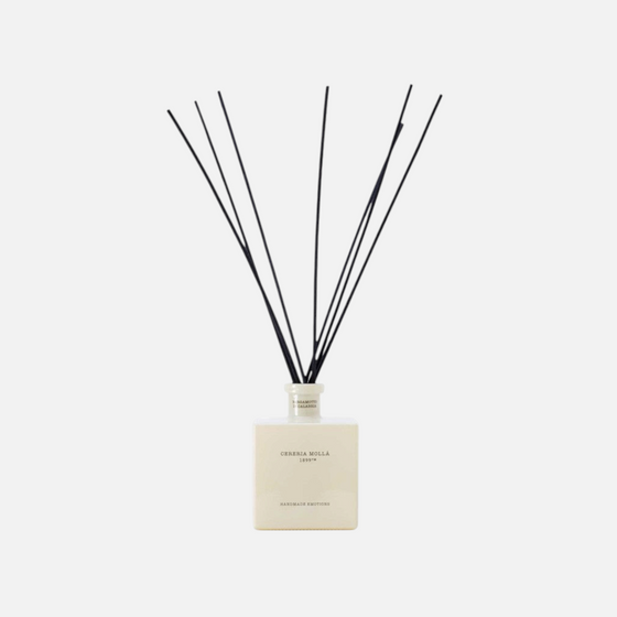 Citrine Home Bergamotto di Calabria reed diffuser in a square cream glass bottle with black reeds