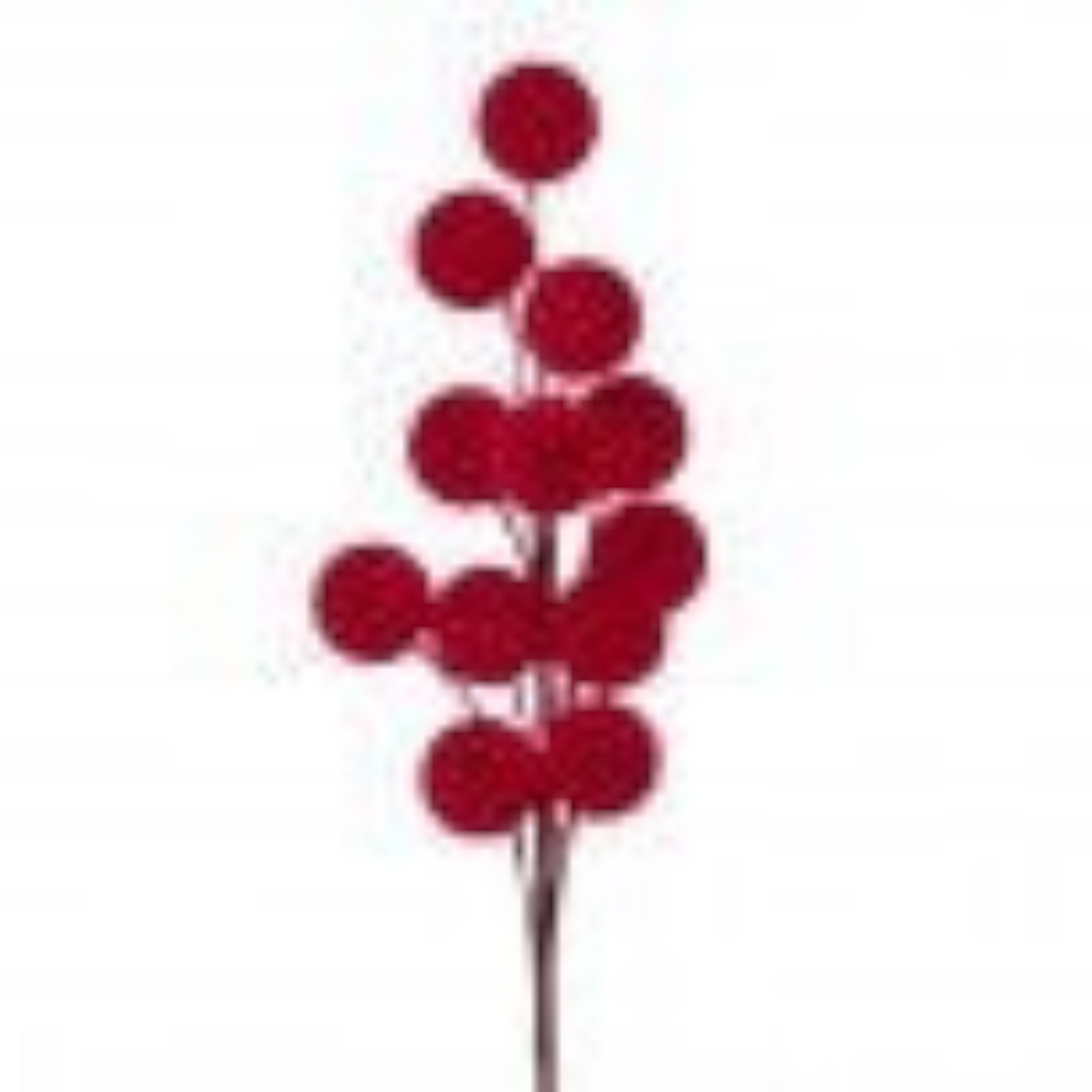 Citrine Home 24-inch flocked berry spray in deep red, featuring round textured berries on a decorative floral stem.