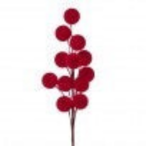 Citrine Home 24-inch flocked berry spray in deep red, featuring round textured berries on a decorative floral stem.