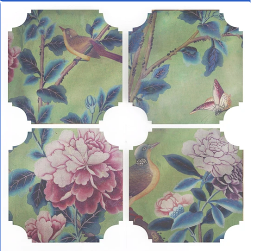 Green Chinoiserie Coasters, Set of 4