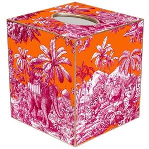 Elephant and Tiger Toile Tissue Box