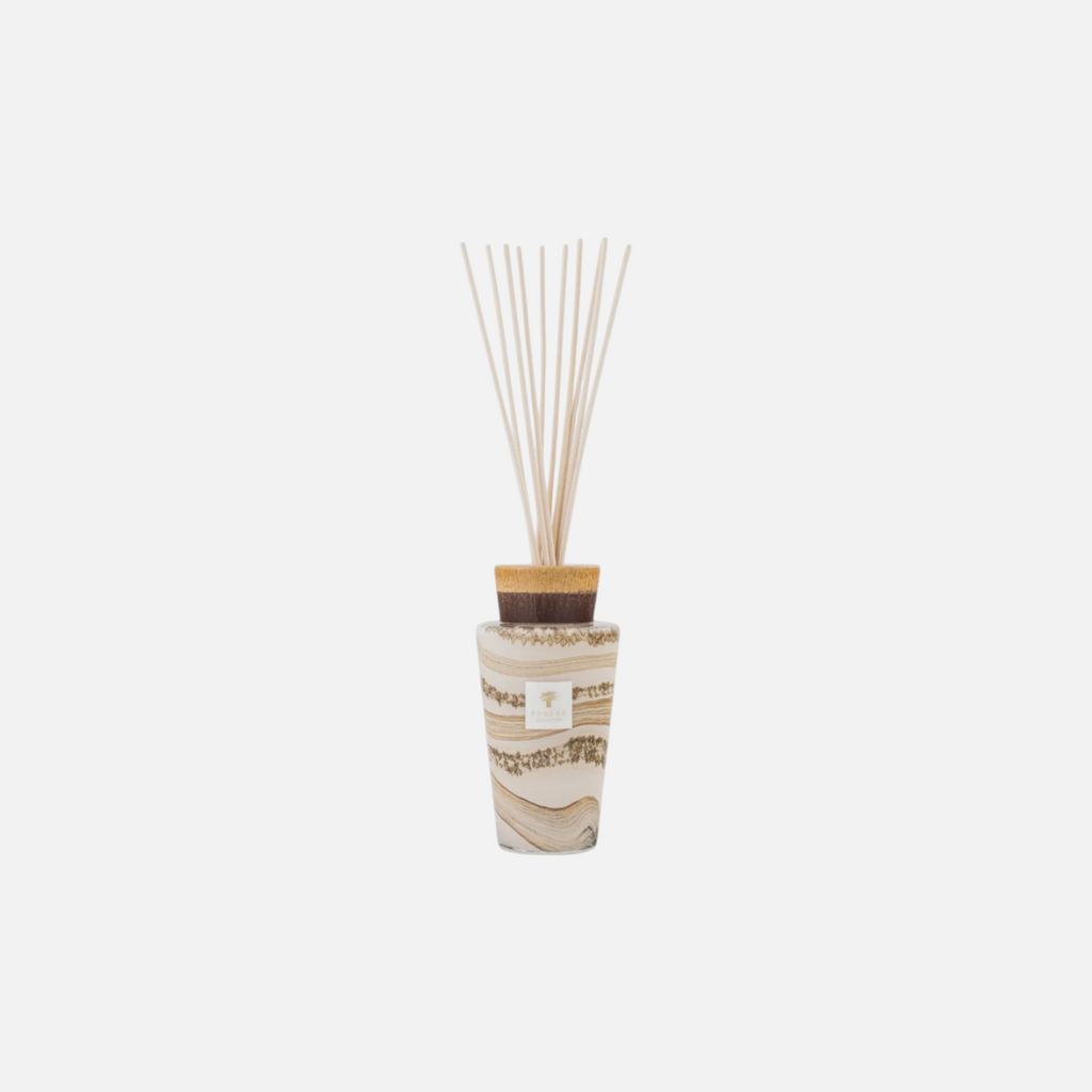 Citrine Home Totem Siloli diffuser with brown and beige handmade ceramic stopper and glass vessel with reed sticks