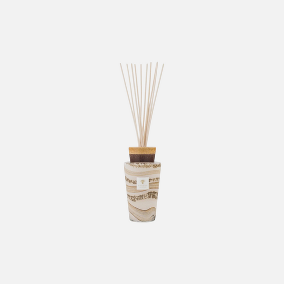 Citrine Home Totem Siloli diffuser with brown and beige handmade ceramic stopper and glass vessel with reed sticks