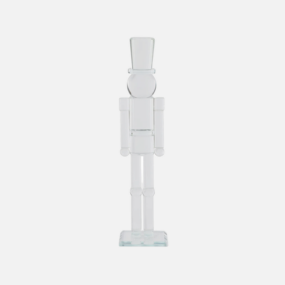 Citrine Home 12-inch clear glass nutcracker figurine with a minimalist top hat design for holiday decor.