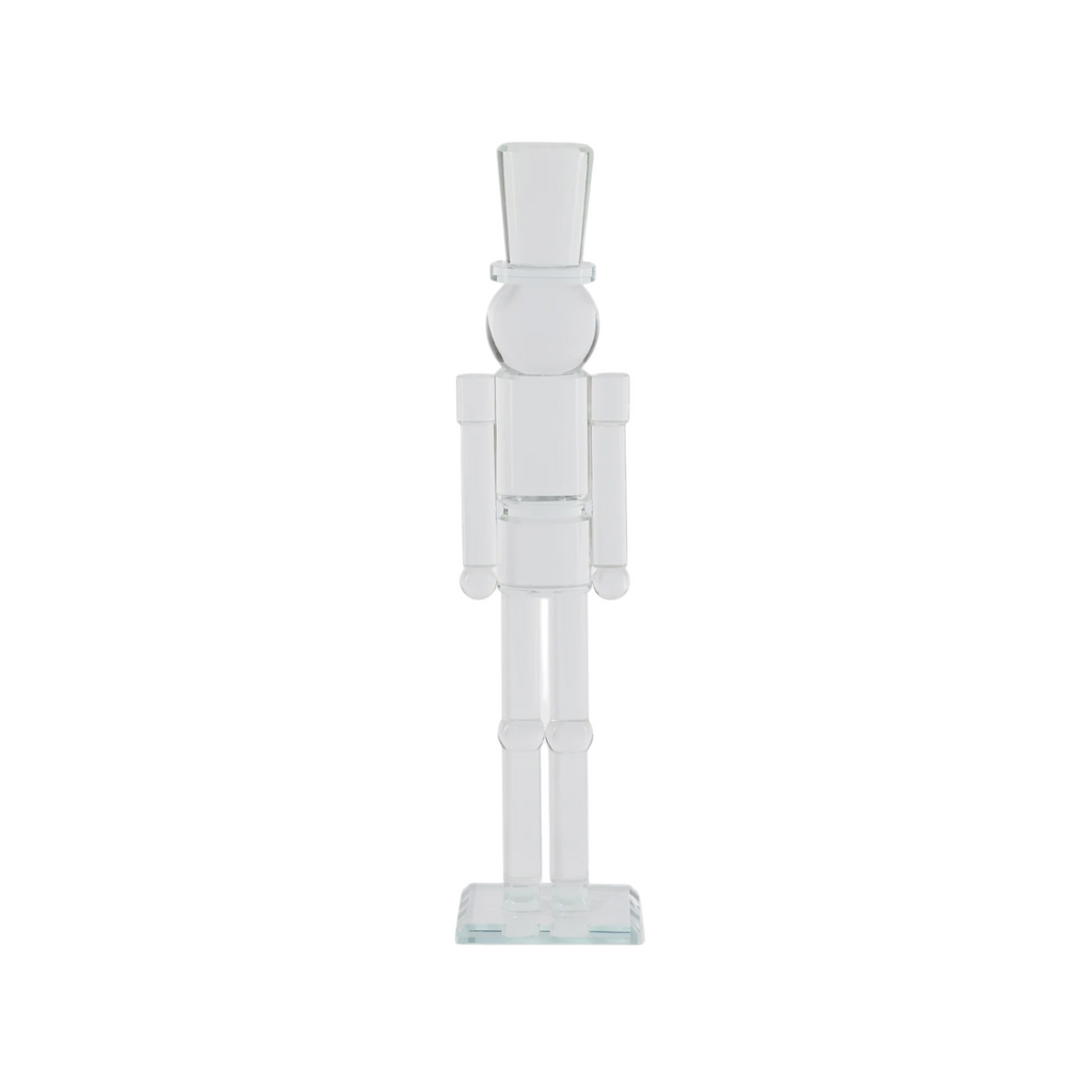 Citrine Home 16-inch clear glass nutcracker figurine with a minimalist top hat design for holiday decor.