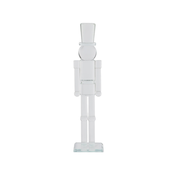 Citrine Home 16-inch clear glass nutcracker figurine with a minimalist top hat design for holiday decor.