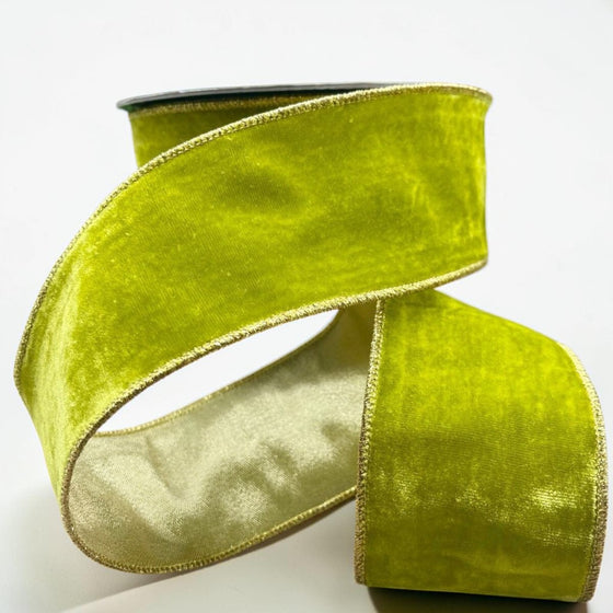 Citrine Home 2.5-inch apple green velvet ribbon with gold wired edges for holiday decorating