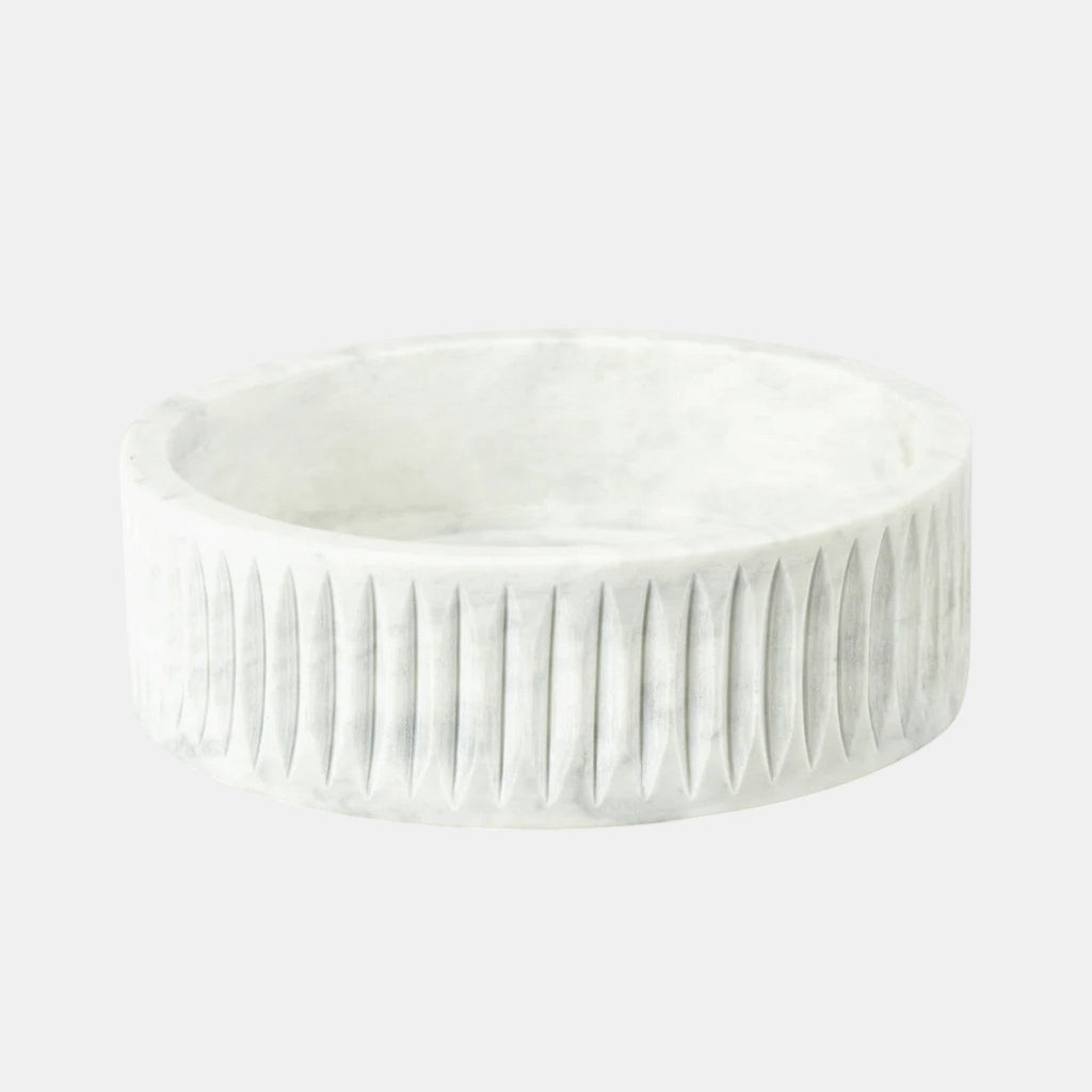 Citrine Home Arezzo carved white marble decorative bowl with fluted sides, available in multiple sizes.