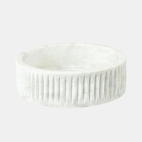 Citrine Home Arezzo carved white marble decorative bowl with fluted sides, available in multiple sizes.