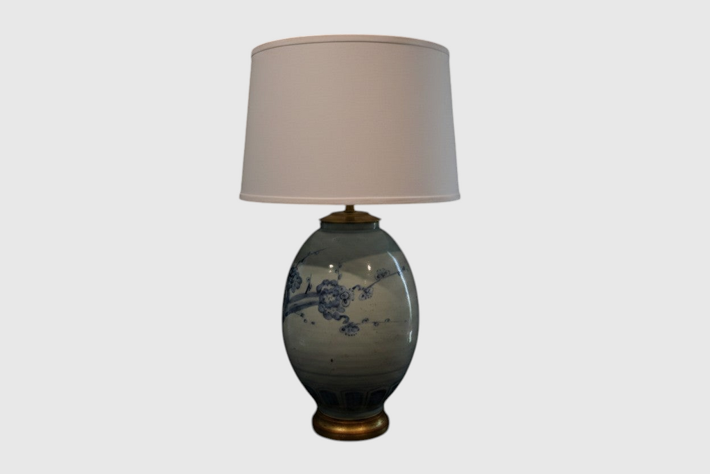 Citrine Home vintage blue and white porcelain ginger jar table lamp with floral pattern and white drum shade
