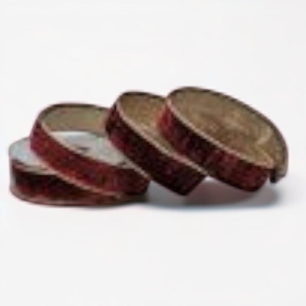 Citrine Home 1.5 inch premium burgundy velvet ribbon with gold metallic trim edges on a white background