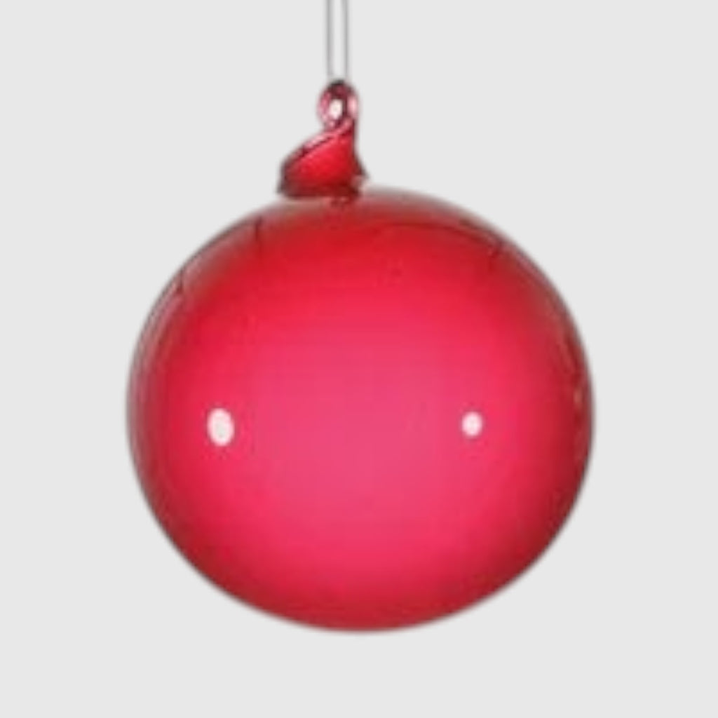 Citrine Home 100mm coral bubblegum glass ornament with a smooth spherical design and hanging loop