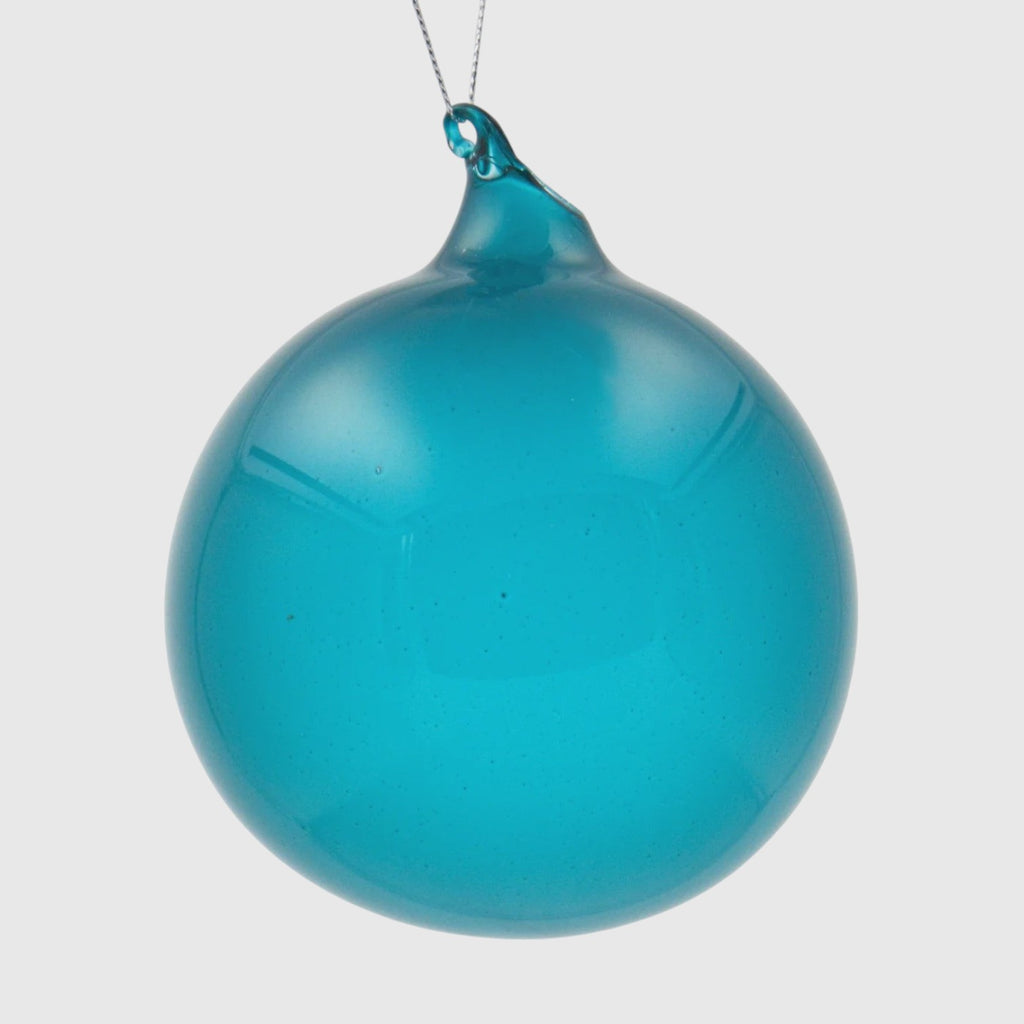 Citrine Home 100mm eucalyptus blue bubblegum glass Christmas ornament with a smooth, round finish.