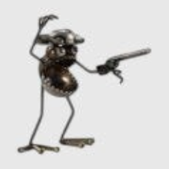 Citrine Home GBG Hunter metal sculpture featuring a whimsical creature holding a gun, 6 inches tall.