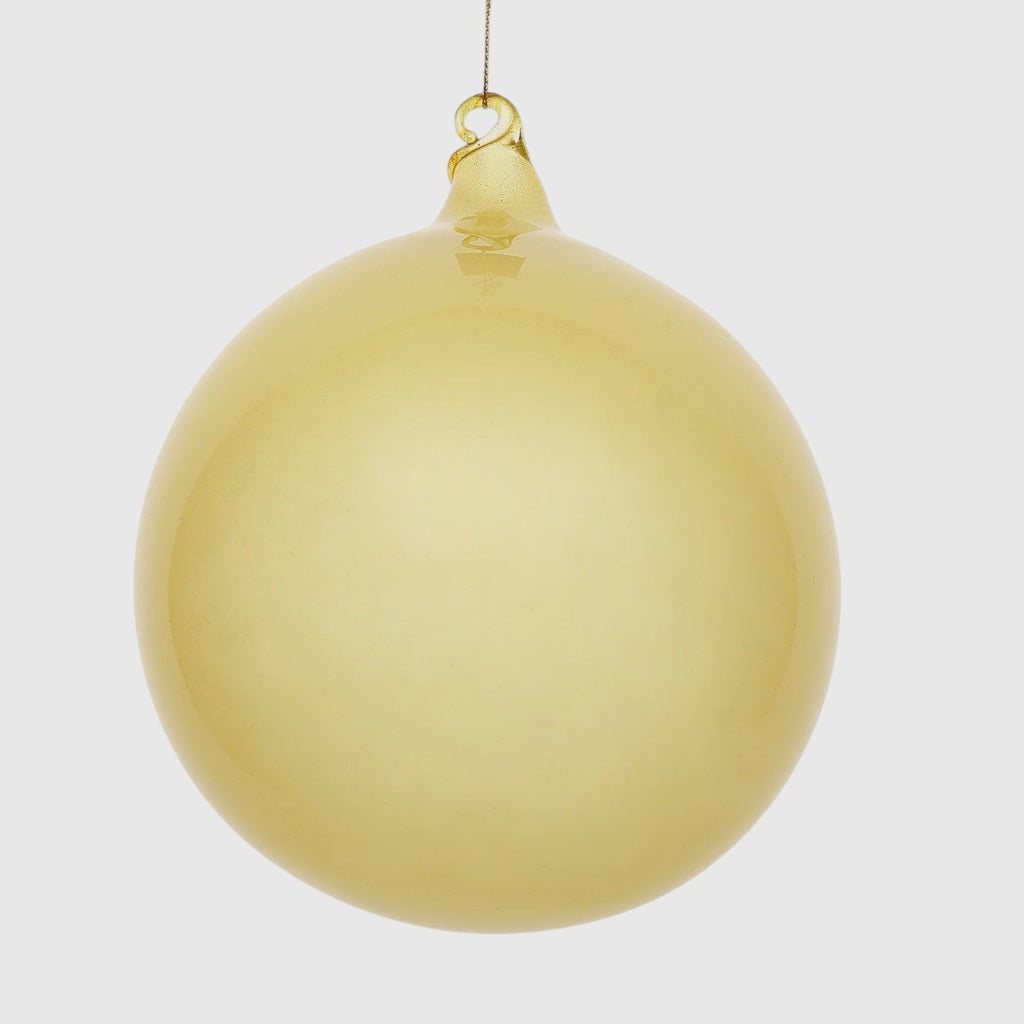 Citrine Home 120 mm gold glitter glass Christmas ornament sphere with a delicate hanging loop.