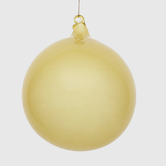 Citrine Home 120 mm gold glitter glass Christmas ornament sphere with a delicate hanging loop.