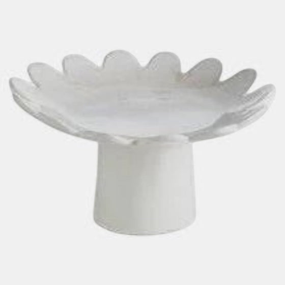 Citrine Home Maddie Pedestal Tray, white scalloped edge cake stand, 10" D x 5" H