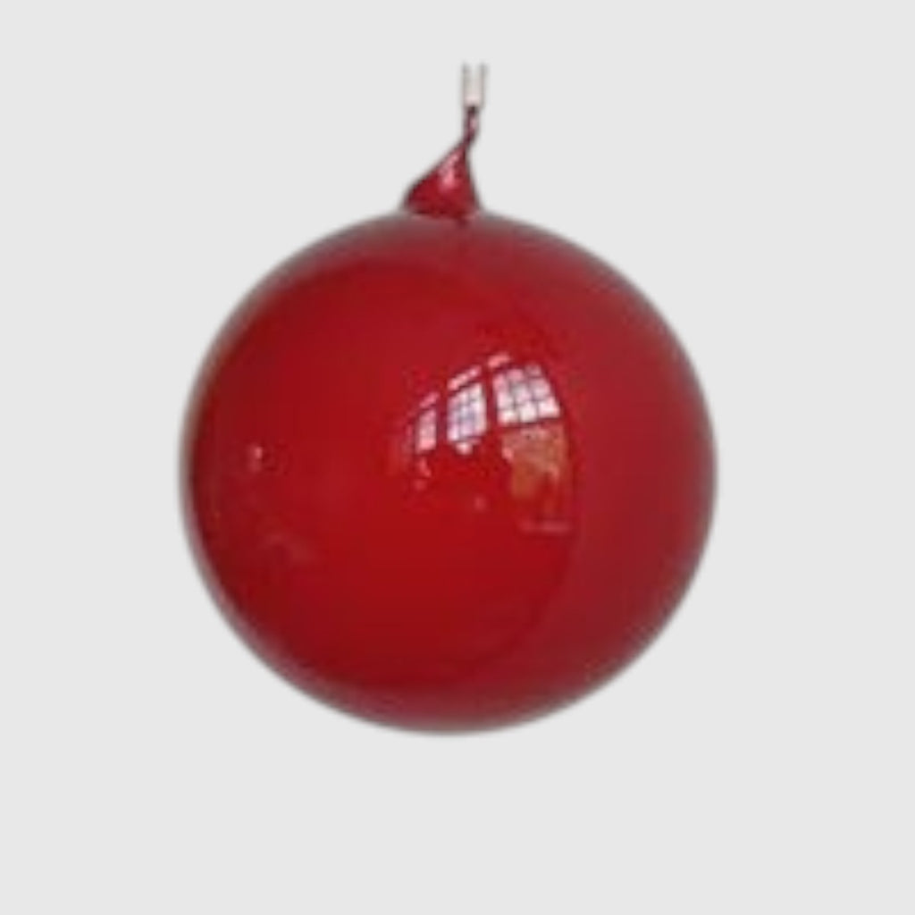 Citrine Home 100 mm red bubblegum glass ornament with a glossy, spherical finish for holiday decor.