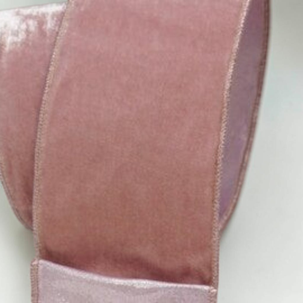 Citrine Home 4-inch wide rose luster velvet ribbon with a soft, shimmering texture for elegant gift wrapping.