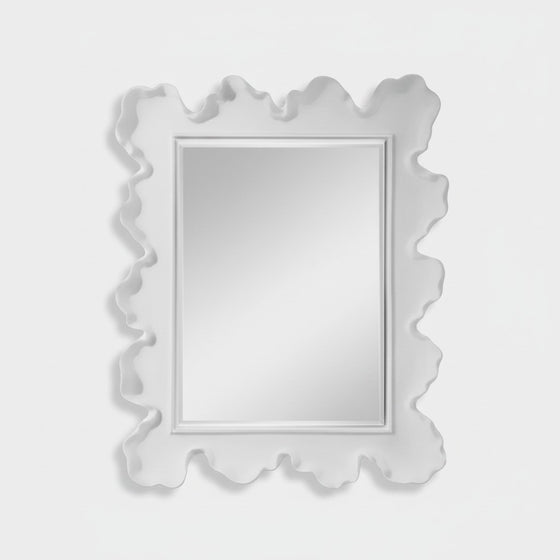 Citrine Home white coral mirror with an organic wavy frame and matte finish for a contemporary coastal aesthetic.