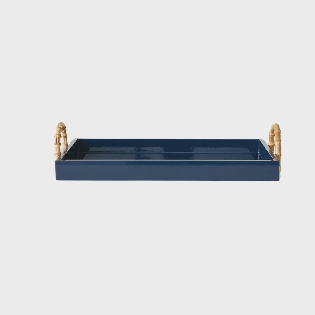 Lacquered Tray w/ Bamboo handles, Blue