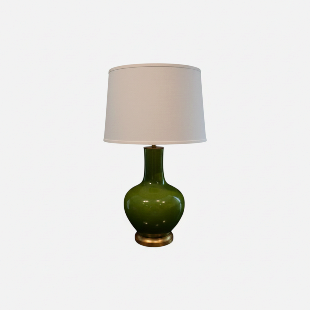 Green Crackle Glaze Porcelain Bottle Lamp w/Gilt Base