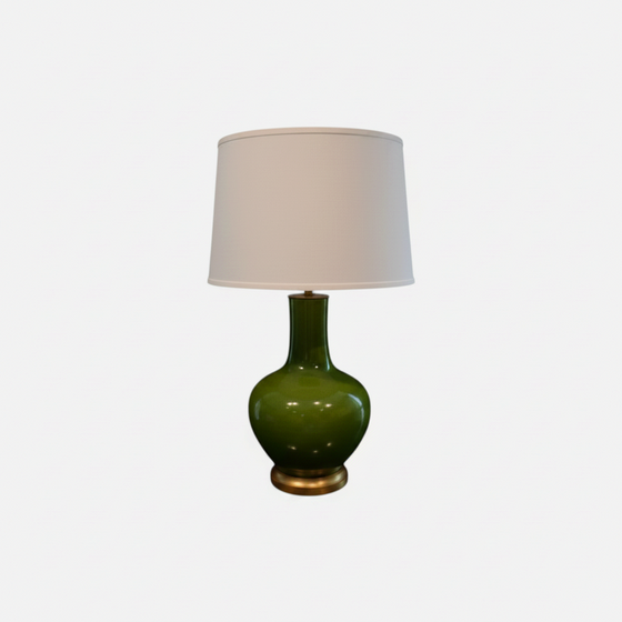 Green Crackle Glaze Porcelain Bottle Lamp w/Gilt Base