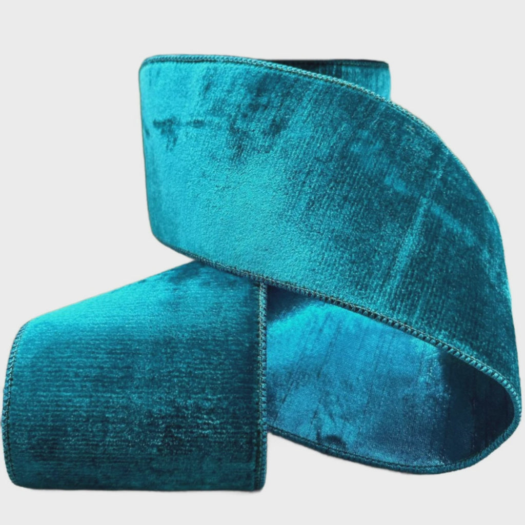 Teal Blue Crushed Velvet, 1.5"