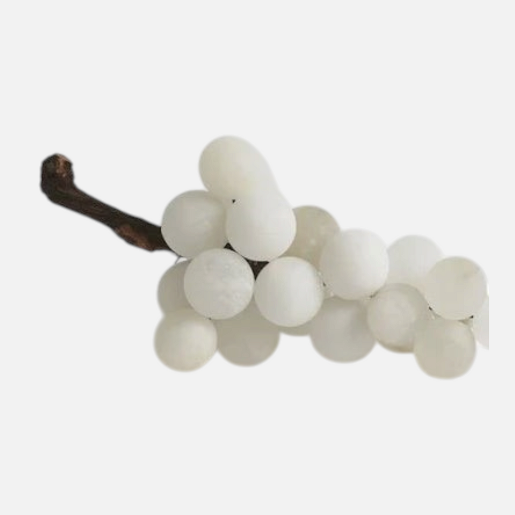 Citrine Home large decorative alabaster grapes with a realistic dark wooden stem on a white background