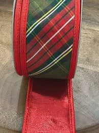 Traditions Plaid Ribbon  w/Metallic Red - 2.5"
