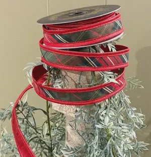 Traditions Plaid Ribbon w/ Metallic Red - 1"