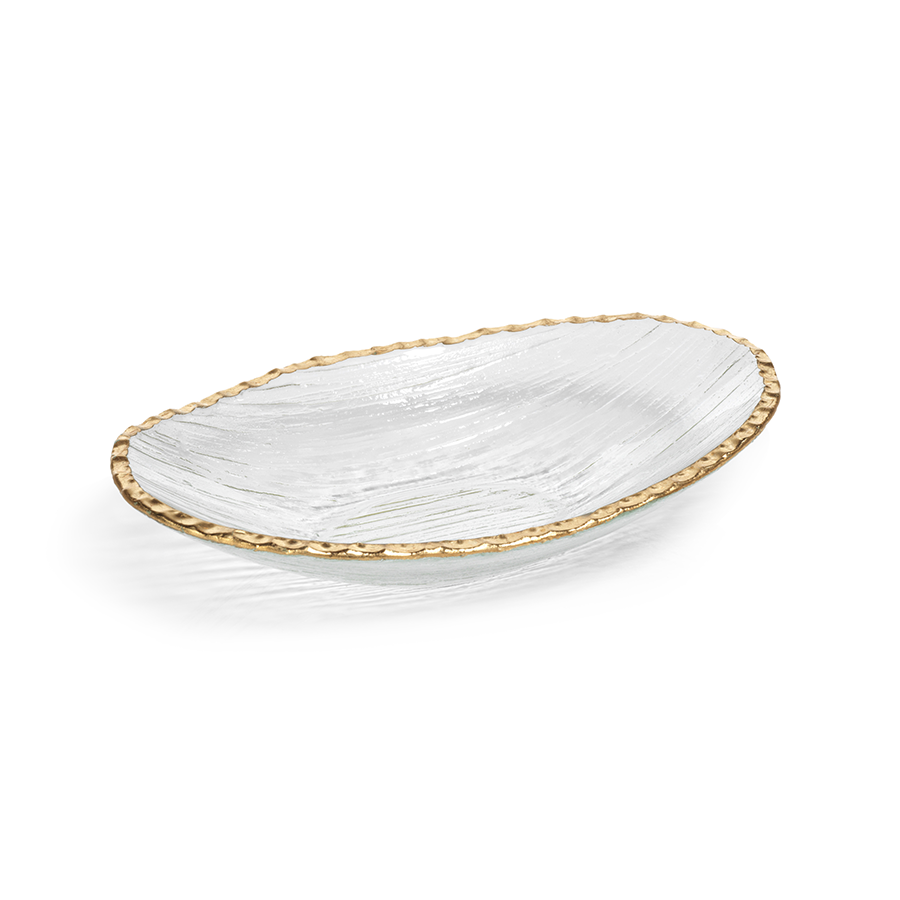 Textured Glass Bowl with Gold Jagged Rim