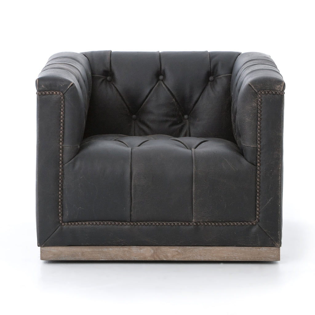 Maxx Swivel Chair, Destroyed Black Leather