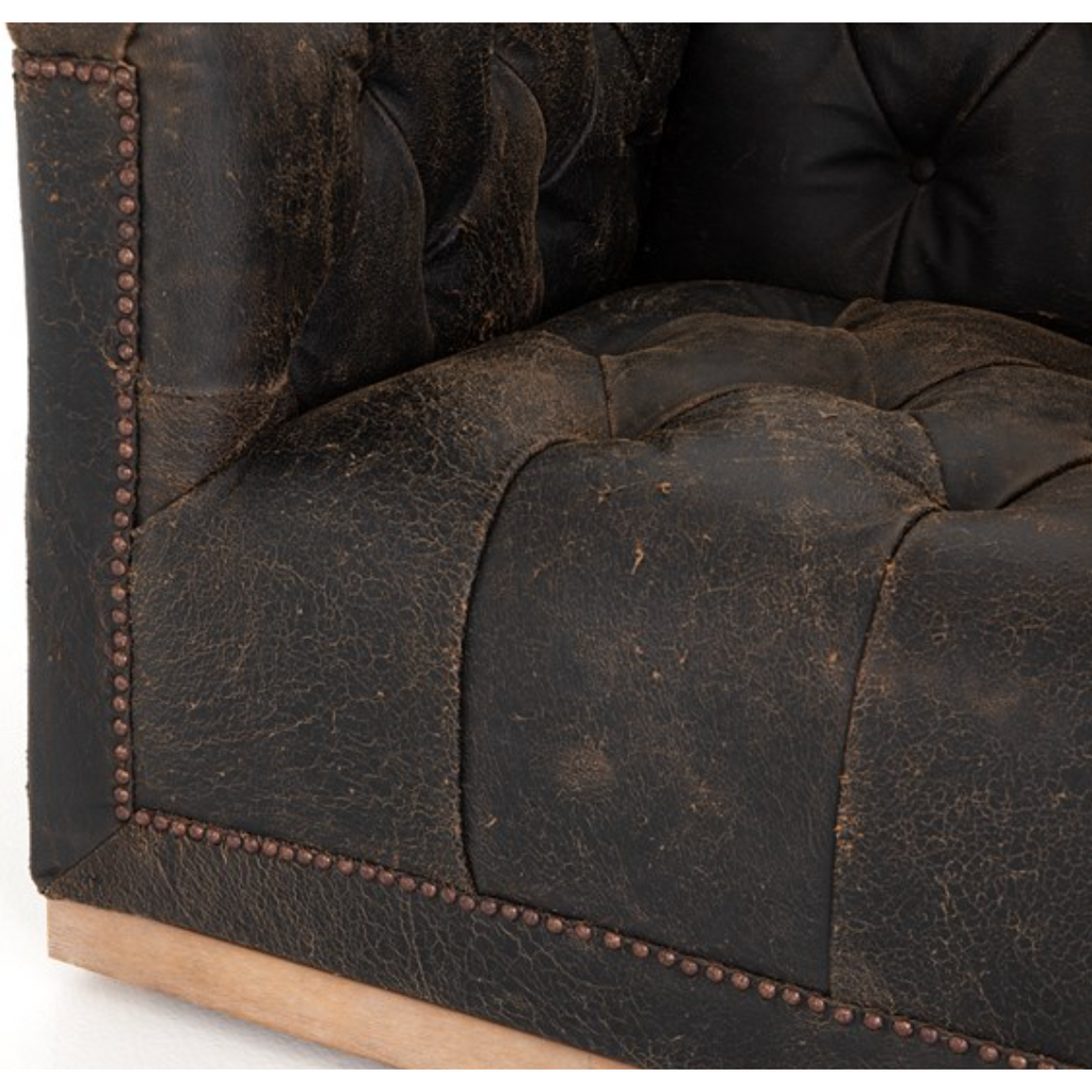 Maxx Swivel Chair, Destroyed Black Leather