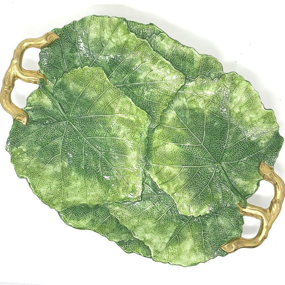 Leaf Platter w/ Gold Branch Handles